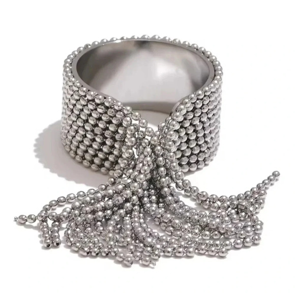 Anthropologie Tassel Stainless Steel Waterproof Resizable Ring - Picture 1 of 17